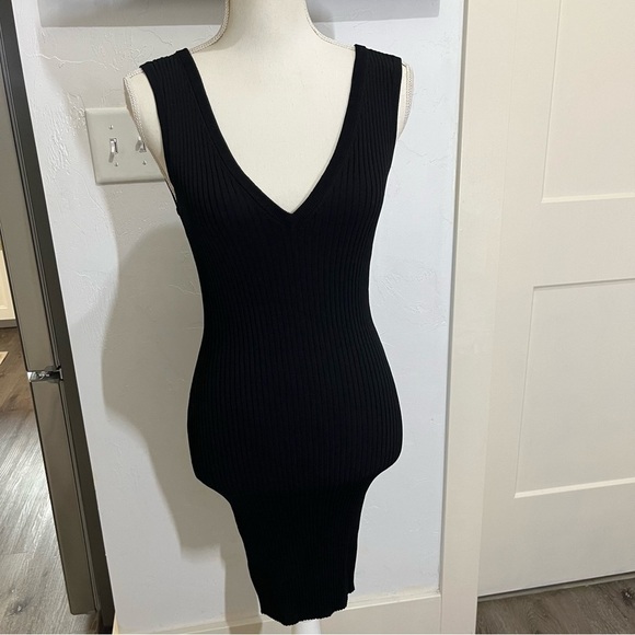 Generation Love Black Stretch Rib Knit V Neck Dress Xs - Picture 2 of 6